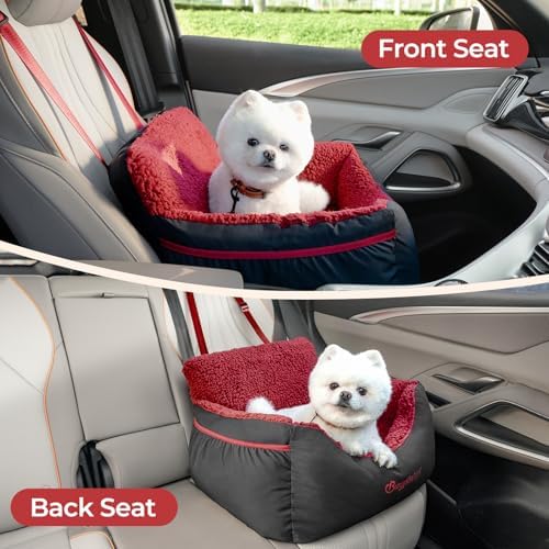 BurgeonNest Dog Car Seat for Small Dogs & Cats Under 25 lbs, Black red - Image 3