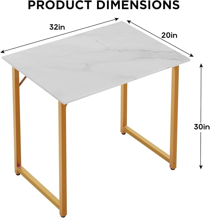 PayLessHere | 32 Inch Computer Desk | White Gold | Sturdy Office Desk | Metal Frame, Adjustable Feet | Water-Resistant, Scratchproof Surface | Writing Table for Home Office or Study | Pack of 1 - Image 3