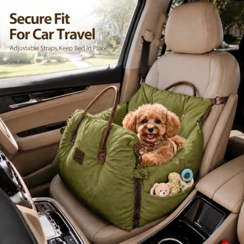 Pet Car Seat with Safety Tether, Carry Handles and Non-Slip Base,DarkGreen - Image 2