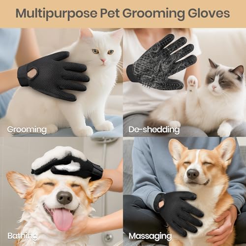 Pet Hair Removal Glove with 255 Silicone Tips for Dogs & Cats, Right Black - Image 3