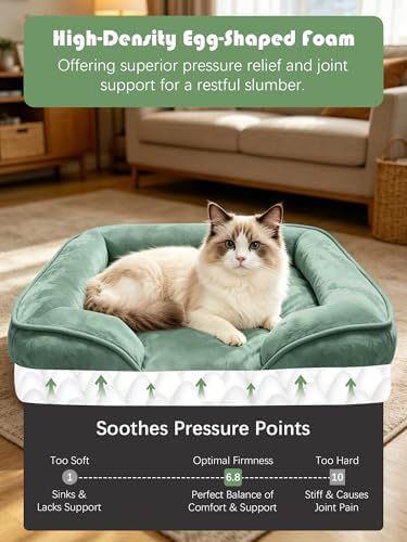 Spotted Play Orthopedic Dog Bed with Sides - Sofa Beds for Small Dogs, Supportive Foam Pet Couch Bed with Washable Removable Cover, Waterproof Lining and Non-Slip Bottom, Green - S - Image 4