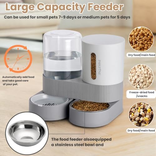 2 Pack Automatic Cat Feeder Stainless Steel Water Dispenser Gravity Food Feeder and Waterer Set with Pet Food Bowl for Small Medium Kitten Puppy Pets Large Capacity(Grey) - Image 3