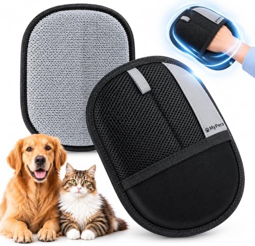 3Pcs Pet Hair Removal Glove for Dogs & Cats, Newly Upgraded Reusable Electrostatic Pet Hair Glove, Magic Brush Pet Hair Remover Tool for Clothing, Couch, Carpet, Car Seats. (Black Gray, Pack of 3) by MyPera