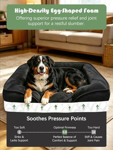 Spotted Play Orthopedic Dog Bed with Sides - Sofa Beds for Extra Large Dogs, Supportive Foam Pet Couch Bed with Washable Removable Cover, Waterproof Lining and Non-Slip Bottom, Black - XL-Plus - Image 4
