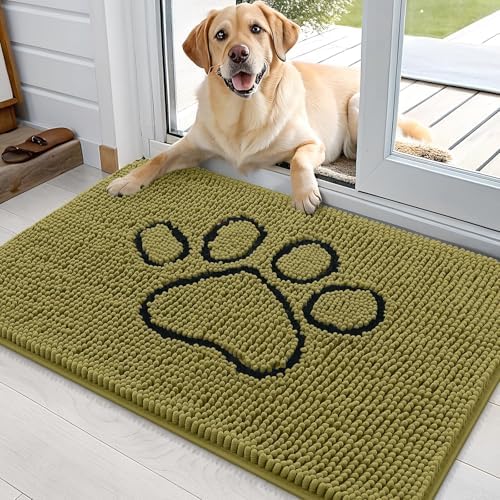 OLANLY Dog Door Mat for Muddy Paws 36x24, Paw Print Design Chenille Mud Mat by OLANLY