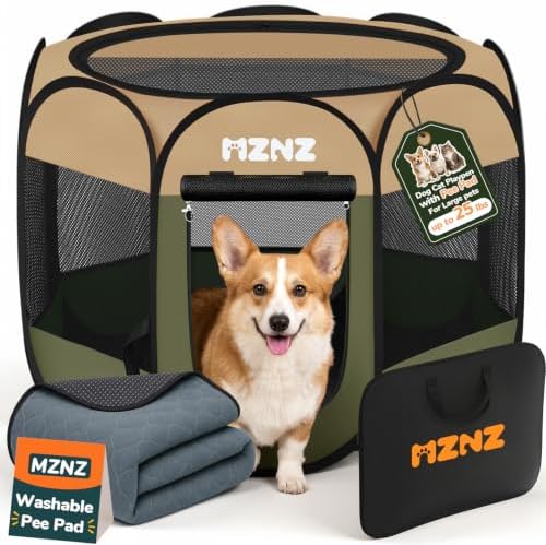 Dog Cat Small Animal Puppy Playpen with Pee Pad, Medium, Olive Green by MZNZ