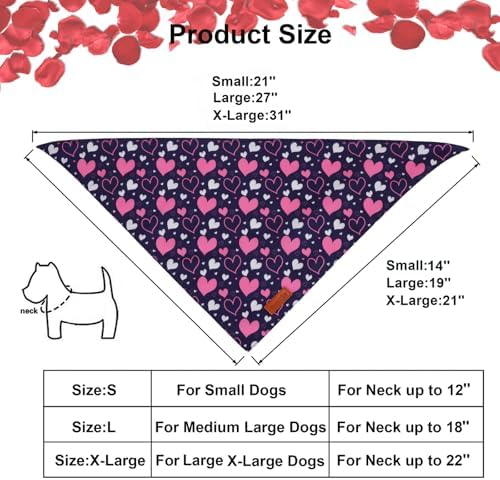 PTDECOR Valentine Dog Bandana, White Purple Love Heart Design Reversible Dog Scarf, Triangle Valentine Bandanas for Medium Large Pets (Large) - Image 4