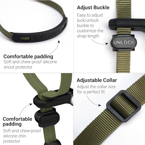 SVD.PET No-Pull Dog Headcollar for Easier Walks, Chew-Proof Protector to Increase Comfort, Simple Design, Easy to Wear and Adjust (Medium Size for Small and Medium Size Dogs, Army Green) - Image 2