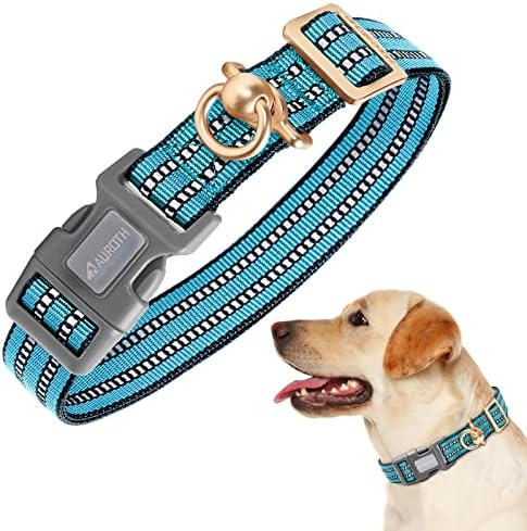 Auroth Dog Collar for Medium Large Dogs, Reflective Dog Collar, Soft Nylon Adjustable Dog Collars with Heavy Duty Metal D Ring Tangle Free (Large:15.7"-27.1", Blue) by AurothPets