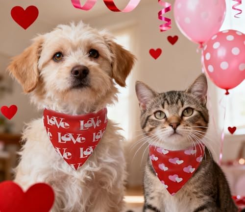 Valentines Dog Bandanas 2PCS-Small,Love Pet Scarf for Boys and Girls,Heart Bandana for Weddings,Parties,and Holidays,Dog Outfit Gifts for Small Dogs and Cats(Red) - Image 6