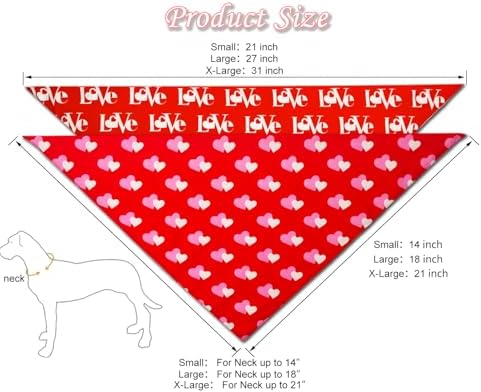 Valentines Dog Bandanas 2PCS-XLarge,Love Pet Scarf for Boys and Girls,Heart Bandana for Weddings,Parties,and Holidays,Dog Outfit Gifts for Extra Large Dogs(Red) - Image 2