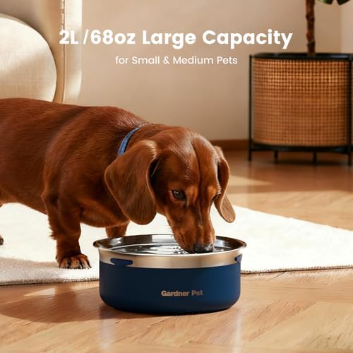 Gardner Pet Slow Water Bowl for Dogs, Stainless Steel Dog Water Bowl, 2L - Image 2