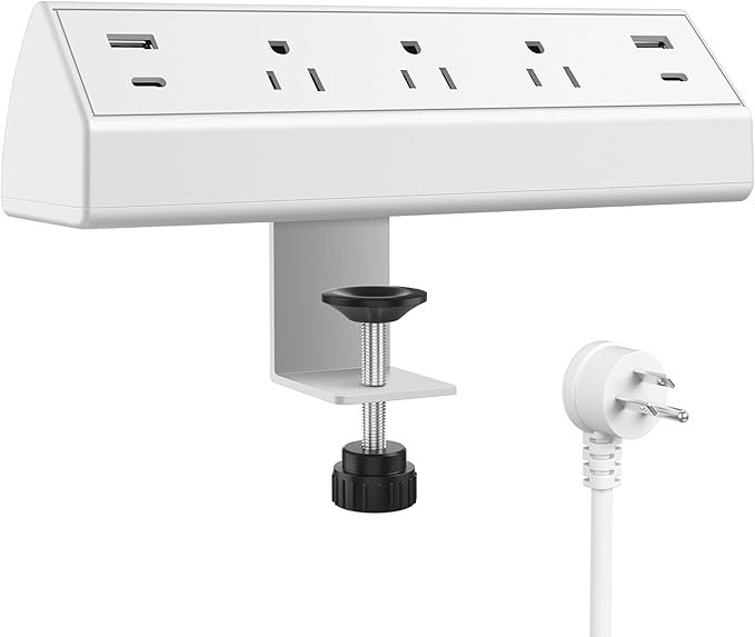 Jgstkcity Desk Clamp Power Strip,40W Total Fast Charging Station,2 PD 20W USB C Ports,Desk Edge Mount Surge Protector for Home, Office,3 Outlets,Fit 1.96" Tabletop Edge,ETL Listed,White | 2 PD 20W USB C Ports, 3 Outlets, Desk Edge Mount, Fit 1.96" Tabl... by Jgstkcity