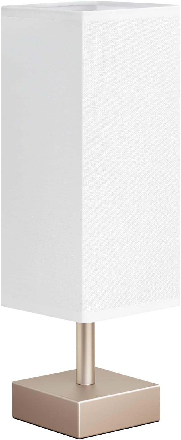 Antique White Small Bedside Lamp for Bedroom - Square White Fabric Shade | Inline Rocker Switch, Corded Electric, Bulb Not Included, 12.8" Mini Table Lamp for Nightstand, Desk, Dorm, Office - Image 7