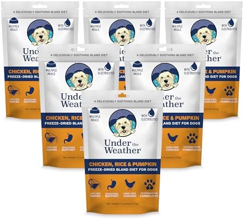 Under the Weather Bland Diet for Dogs | Easy to Digest for Sick Dogs |Always Be Ready | Contains Electrolytes - All Natural Freeze Dried 100% Human Grade Meats | 6 Pack - Rice, Chicken & Pumpkin - 6oz by UndertheWeather