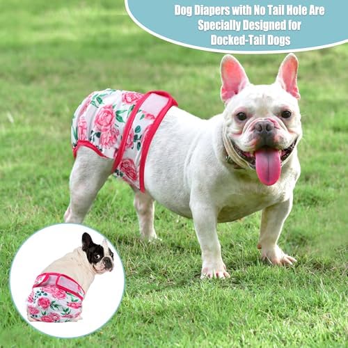 wegreeco Frenchie Dog Diapers Female No Tail Hole,Washable Pet French Puppy Bulldog Diapers Female for Period Heat,Reusable Doggy Doggie Dog Diapers （Ocean of Flowers Small） - Image 2