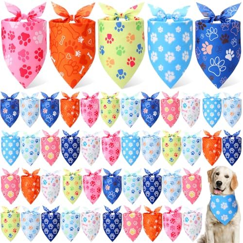 Weewooday 50 Pcs Paw Print Dog Bandanas Bulk for Party, 25.6x17.7x17.7in by Weewooday