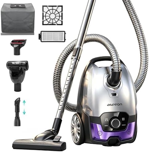 Aspiron Canister Vacuum,1700W/45KPA Bagged Vacuum Cleaner,6QT Dust Bag by aspiron