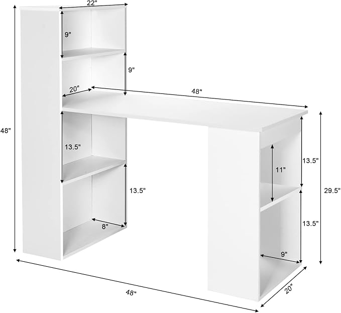 Tangkula White Computer Desk with Bookshelf, Writing Study Desk with Storage Shelves & CPU Stand, Modern Compact Computer Workstation for Home & Office, Space-Saving Design | Modern Compact Workstation w/Bookshelf Storage & CPU Stand, Space-Saving Desi... - Image 2