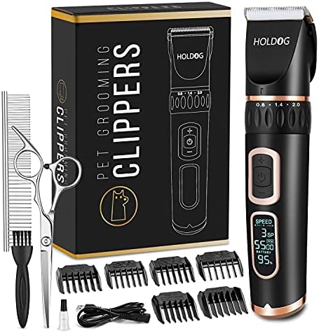 HOLDOG Dog Clippers Professional Heavy Duty Grooming Clipper 3-Speed Low Noise High Power Rechargeable Cordless Pet Tools for Small & Large Dogs Cats Pets with Thick Coats by HOLDOG