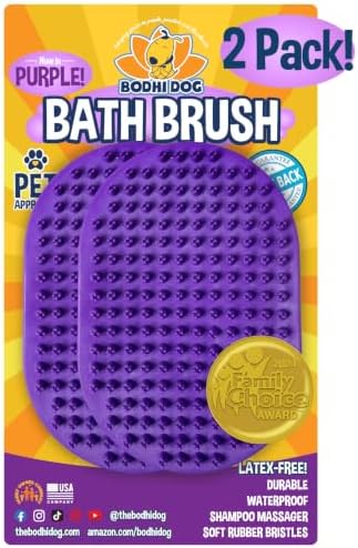 Bodhi Dog Shampoo Brush - Pet Grooming & Bath Supplies for Dogs and Cats - Bath Brush for Long & Short Hair - Premium Scrubber for Shower, Showerhead, Sprayer & Bathing (2-Pack, Purple) by BodhiDog