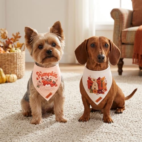 PTDECOR Fall Dog Bandanas, Pumpkin Season Thanksgiving Pet Scarf, Small - Image 2