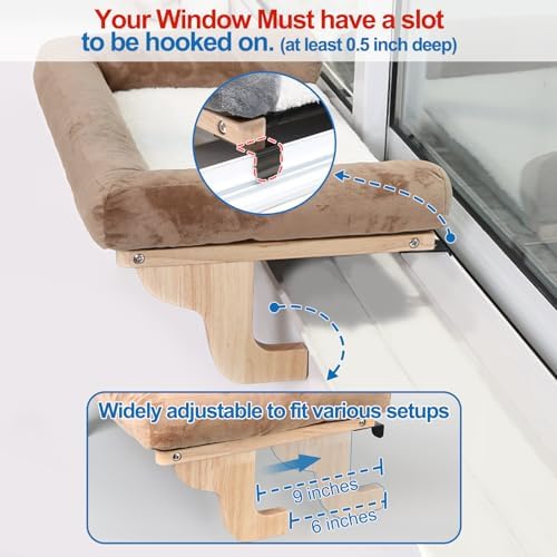 Zakkart Cat Perch for Windowsill with Bolsters (Natural Wood/Brown, XL) - Image 5