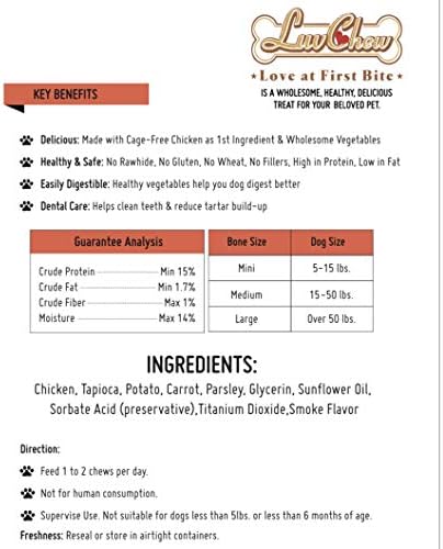 LuvChew Premium Dog Bones, Rawhide-Free, Made with Real Chicken and Wholesome Vegetables, Made with Limited Ingredients (Large 2pcs/Pack) - Image 7