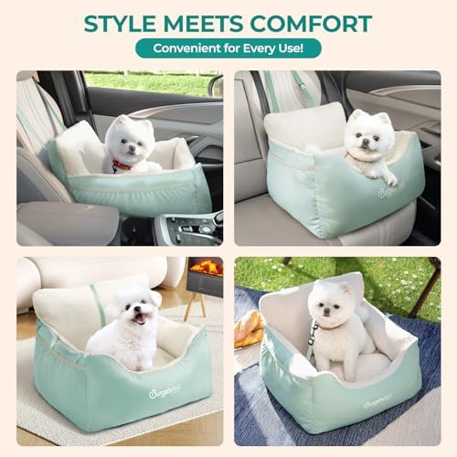 BurgeonNest Dog Car Seat for Small Dogs & Cats Under 25 lbs, Beige Green - Image 5