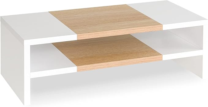 TEAMIX 2 Tiers Desktop Monitor Stand Riser 20 Inch Printer Stand with Storage Small TV Riser Laptop Wooden Desk Organizer Shelf Bookshelf Maple (White+Maple, 2 Tiers) | Laptop/PC/Printer/Keyboard Storage, Ergonomic Design, 15mm thick Sturdy Wood Boards... by TEAMIX