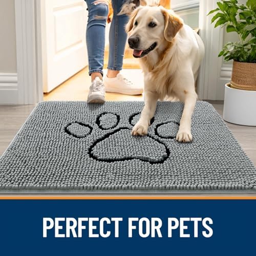 OLANLY Dog Door Mat for Muddy Paws 30x20, Paw Print Design Chenille Mud Mat - Image 6
