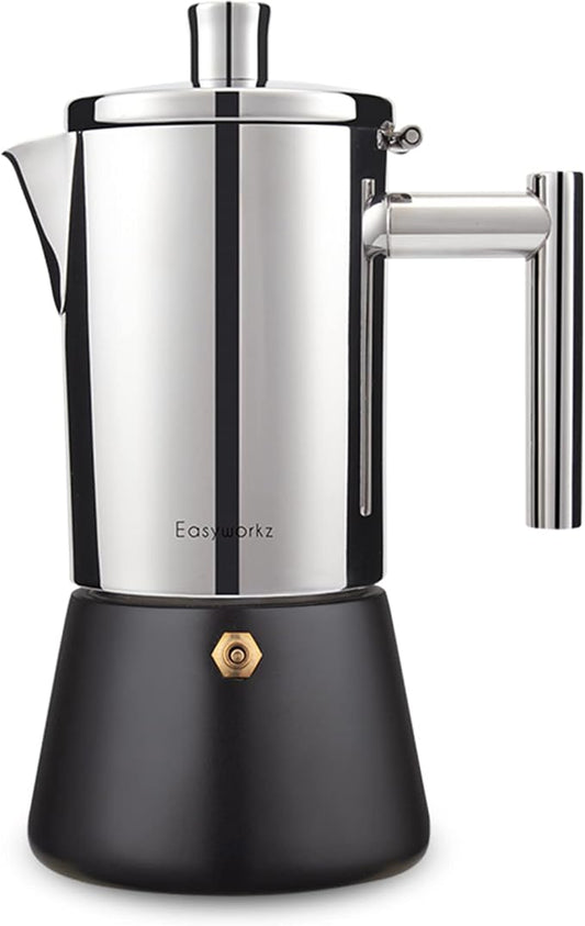 Easyworkz Diego Stovetop Espresso Maker Stainless Steel Italian Coffee Machine Maker 4Cup 6.8 oz Induction Moka Pot by Easyworkz