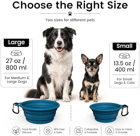 OHMO Large Collapsible Dog Bowls for Travel, 27oz, 2pcs, Dark&Light Blue - Image 2