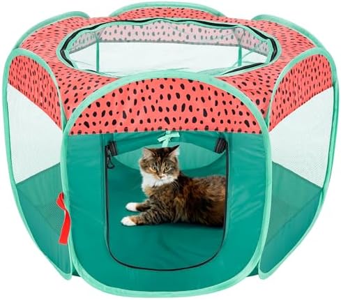 Furhaven Portable Dog Playpen Cat Tent, Pet Playground,Kennel Foldable Indoor Outdoor Zippered Puppy Crate - Green & Pink, Small by FurHaven