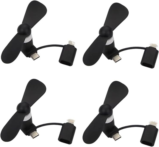 Type USB C 2-in-1 Cell Phone Fan, for iPhone All Series 7 8 X 11 12 13 14 15 16 17 XS XR Plus Mini Pro Max SE, for Samsung Galaxy S, Z Fold Flip, A1/A2/A3/A5 Series, M1/M3/M5, Note Series (Black x4) by YUNLOVXEE