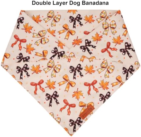 PTDECOR Fall Dog Bandanas, Fall Bow Pumpkin Maple Leaf Pet Scarf, Small - Image 5