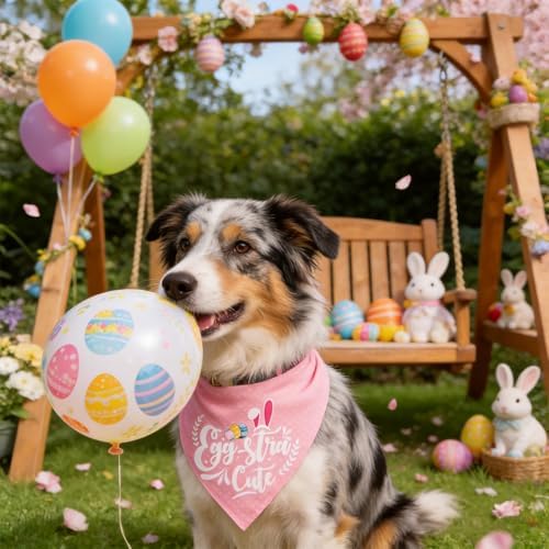 Easter 2-in-1 Dog Bandana with Egg-Stra Cute & Some Bunny Love Me Lovely Saying, Pink Pet Holiday Costumes Scarf with Snap Button, Medium to Large Breeds (30-75lbs) - Image 2