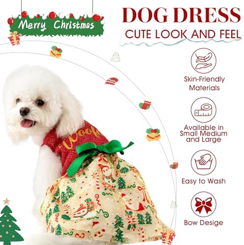 Dog Christmas Outfit Cute Dog Christmas Dress with Bowknot Tulle Puppy Clothes for Small Medium Dogs Cats Boys Girls Pet Costume - Image 6