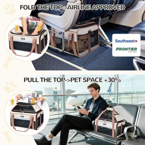 Lekereise Top-Expandable Pet Carrier 18x13x9.5 Inch Southwest Frontier Airline Approved Soft Sided Underseat to 15lbs Travel Carriers for Small Cats Dogs with Locking Safety Zippers Anti-Scratch Mesh - Image 5