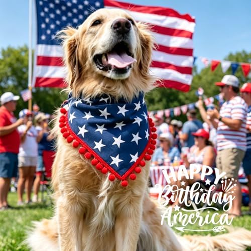 4th of July Dog Bandana, American Flag Star Pattern Holiday Triangle Scarf, Adjustable Snap Button Patriotic Neckwear for Small & Medium Breeds (5-30lbs) - Image 2