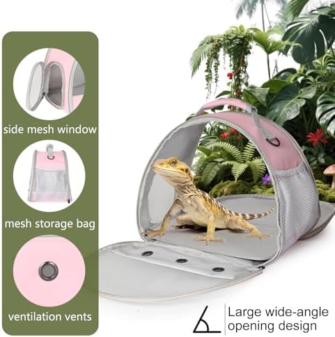 Ventilation Carrier for Bearded Dragon,Guinea Pig Carrier,Guinea Pig Carrier for 2,Reptile Travel Carrier for Lizards Sugar Glider Hedgehog Rat Parrot Birds,Airline Approved Pink - Image 6
