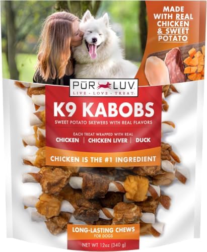 Pur Luv Dog Treats, K9 Kabobs Made with Real Chicken, Duck, and Sweet Potato, 12 Ounces, Dog Snacks, Healthy, Easily Digestible, Long-Lasting, High Protein Treat, Satisfies Urge to Chew (Pack of 12) by PurLuv