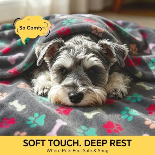 Luciphia 1 Pack 3 Blankets Fluffy Premium Fleece Pet Blanket Flannel Paw Printed Throw for Dog Cat(Medium 30x20'', Grey/Brown/Blue) - Image 2