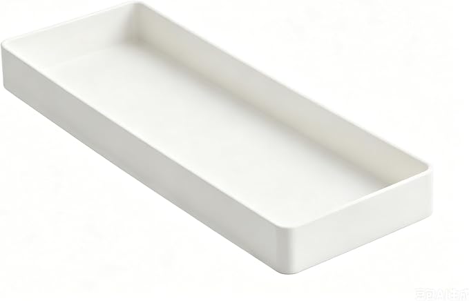 Amazon Basics Rectangular Plastic Desk Organizer, Half Accessory Tray for Office Supplies and Workspace Organization, 9.4" x 3.3" x 1", White by AmazonBasics