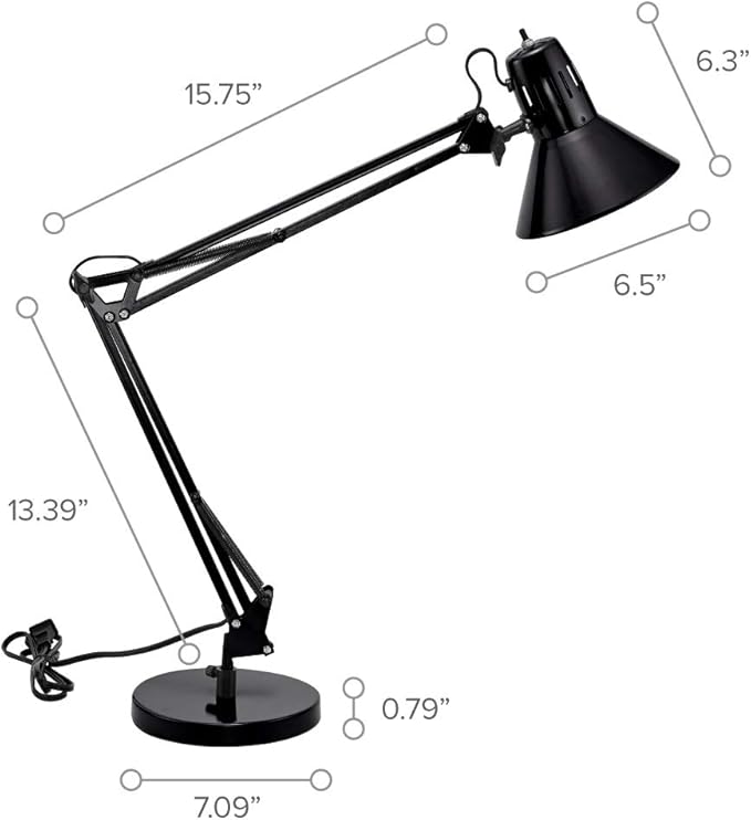 Bostitch Office VLF100D Swing Arm Desk Lamp, Metal, 36" Reach with Multi-Joint Adjustment, Includes Replaceable LED Bulb (VLF), Black - Image 6