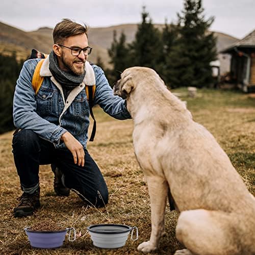 SLSON Dog Bowls Pet Collapsible Bowl with Cover Lids,2 Pack Dog Travel Bowls Portable Foldable Cat Water Dish Bowl for Pets Walking Parking Camping (Taro Purple and Concrete Gray, Large) - Image 5