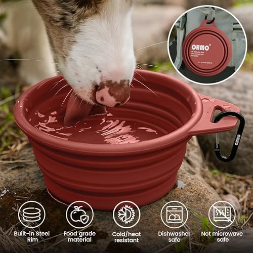OHMO Small Collapsible Dog Bowls, Steel Rim, 12oz, 2pcs, Coral&Brick Red - Image 6