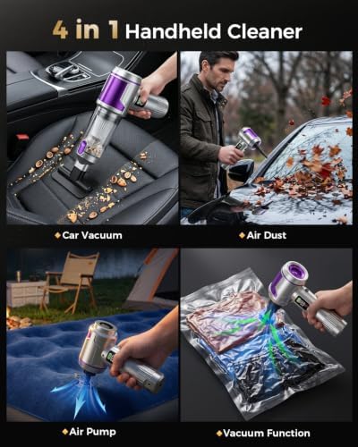 Cordless Handheld Car Vacuum, 4-in-1 Portable Mini Vacuum with 22 kPa High Suction Power, USB Type-C Rechargeable Hand held Vacuum Cleaner for Car, Home, Office, Pet Hair & Keyboard Cleaning - Image 2