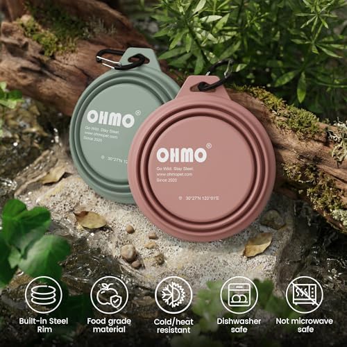 OHMO Small Collapsible Dog Bowls, Steel Rim, 12oz, 2pcs, Coral&Sage Green - Image 5