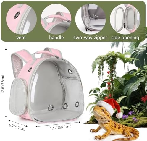 Hamster Backpack Carrier, Bearded Dragon Carrier Backpack with Clear Bubble Window,Small Animal Travel Backpack for Hedgehog Rat,Chameleon,Rabbit,Sugar Glider,Airline Approved (Pink, Backpack) - Image 2